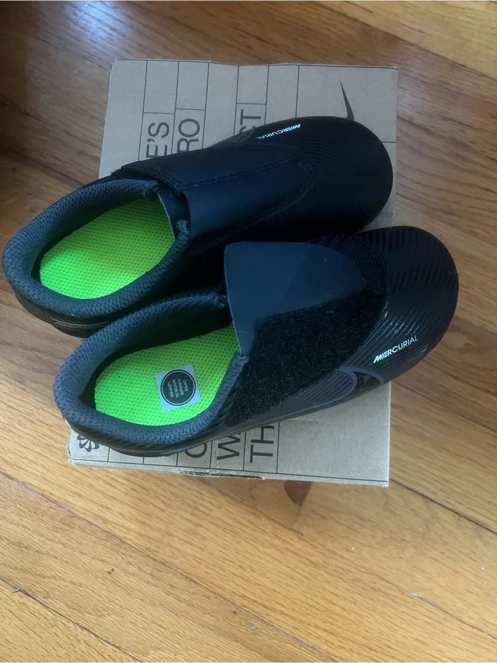 Nike Kids Black Mercurial Soccer Cleats with Velcro